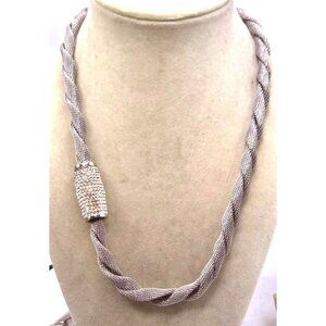 Interwoven Rope Braided Mesh Necklace With Crystal Accented Clasp